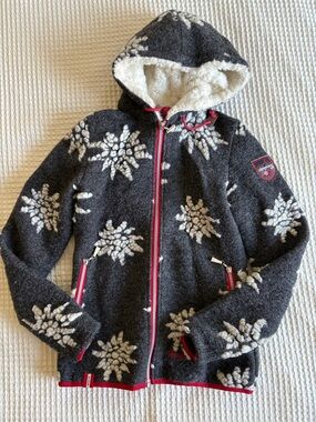 Women’s Wool, Gray Hooded Snowflake Zip-Up Jacket